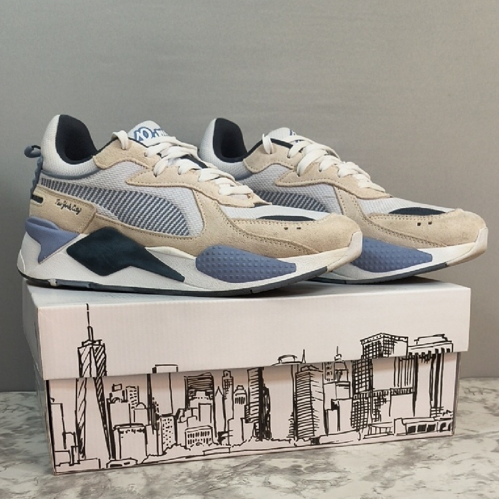 Puma Women's RS-X Reinvent Flagship Sneakers, White/Tan/Blue, Size 11